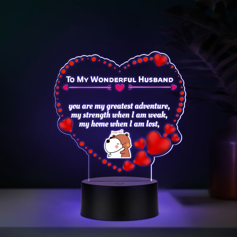 Couples Led Night Lamp Gift Item for Wedding, Anniversary, Birthday & Valentine's Day Romantic Gift for Couples Multicolored Light (My Wonderful Husband)